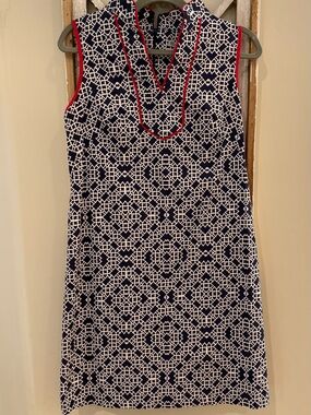 Eliza J Navy Blue Geometric Tile Print Shift Dress Size 8